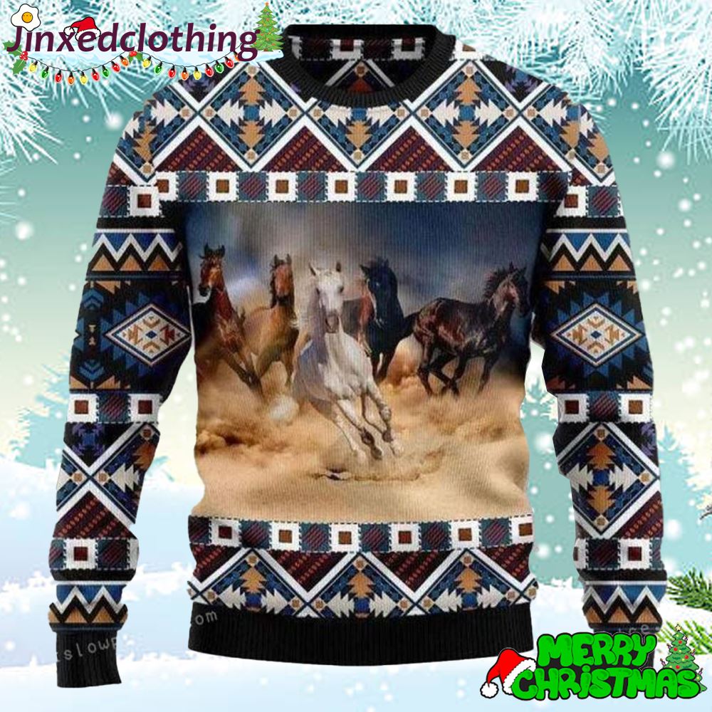 Native American Horses Christmas Ugly Sweater Party 